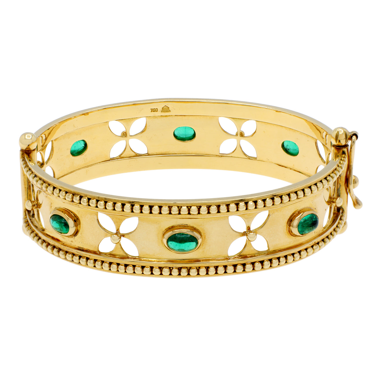 Exclusive 18K Yellow Gold Temple St. Clair 3.18 Carat Emerald Bangle — Front View