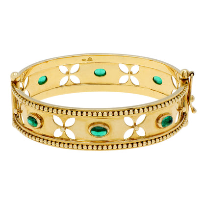 Exclusive 18K Yellow Gold Temple St. Clair 3.18 Carat Emerald Bangle — Front View