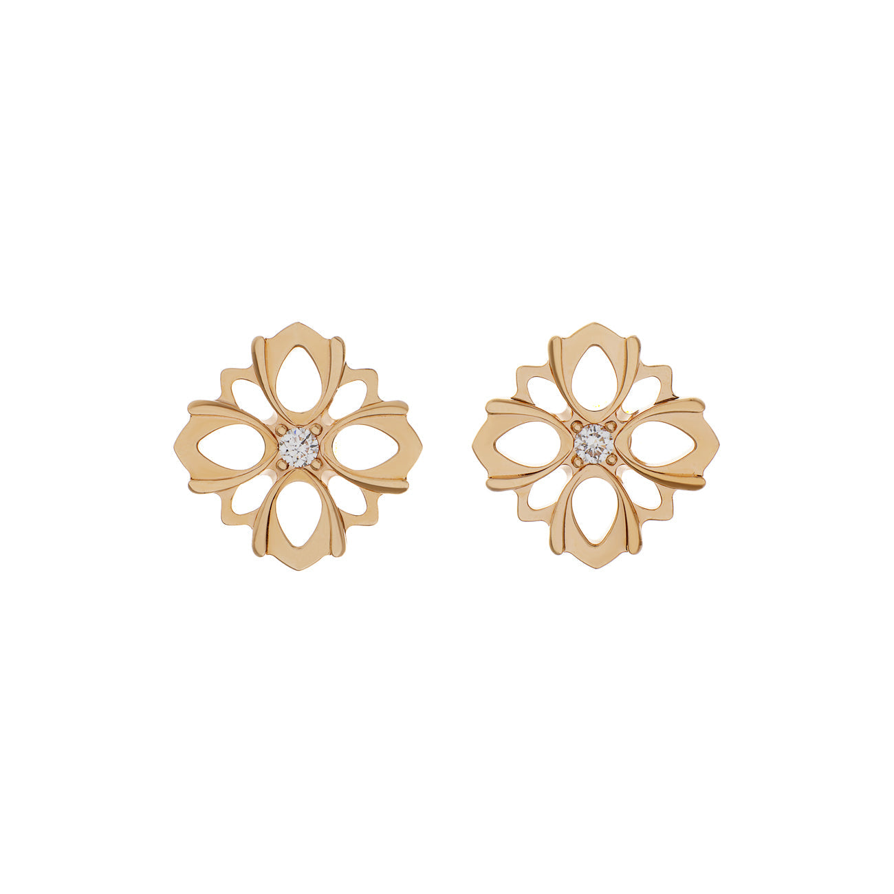 Exclusive Gucci 18K Rose Gold Diamond Flora Earrings — Front View