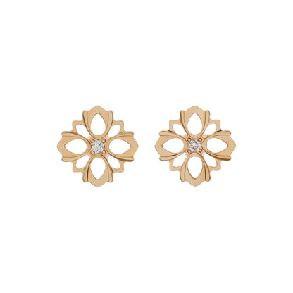 Exclusive Gucci 18K Rose Gold Diamond Flora Earrings — Front View
