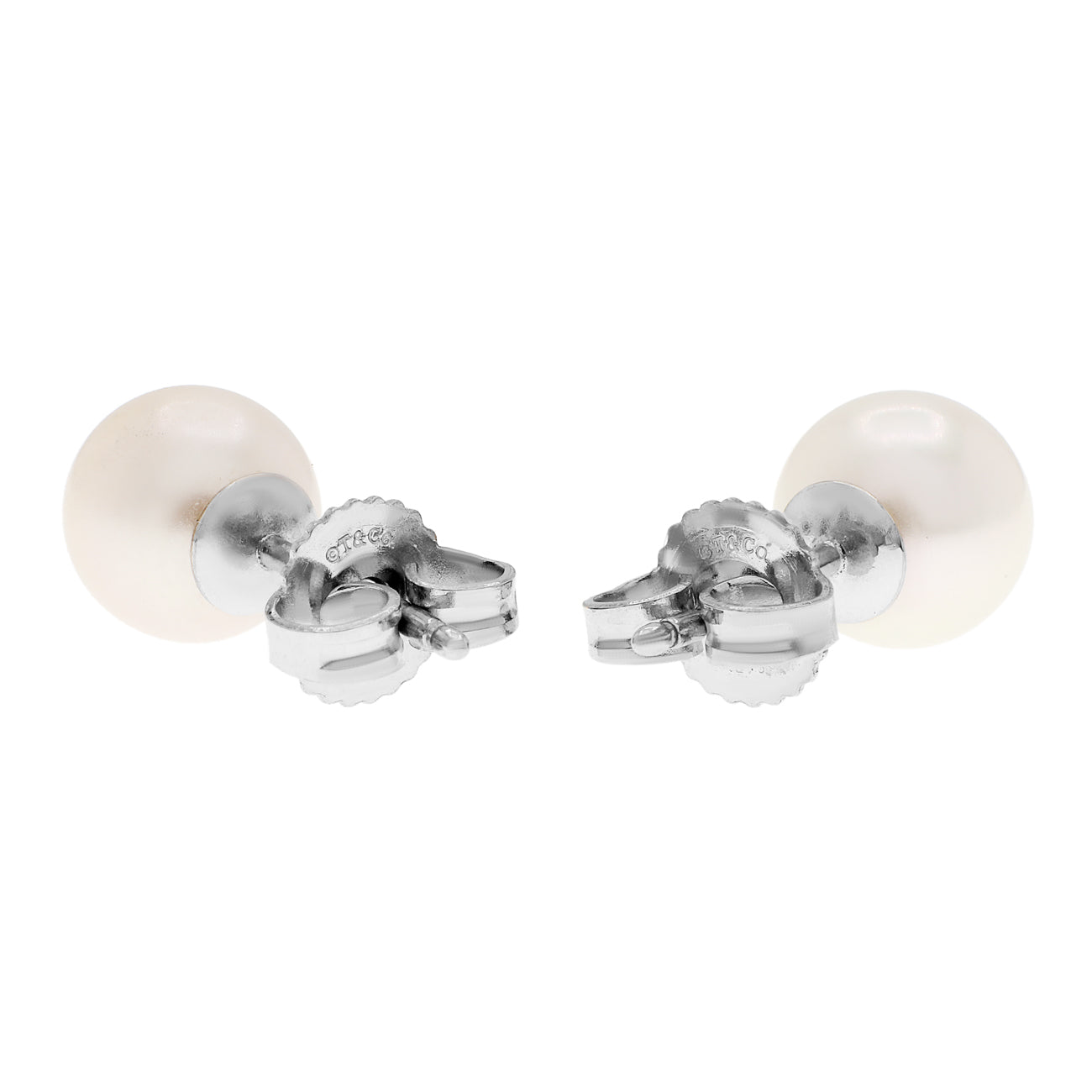 Exclusive Tiffany & Co. 18K White Gold Signature Pearl Earrings — Side View
