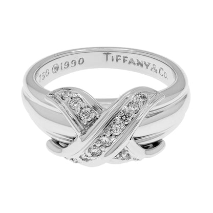 Exclusive Tiffany & Co. 18K White Gold Diamond Signature X Ring — Front View