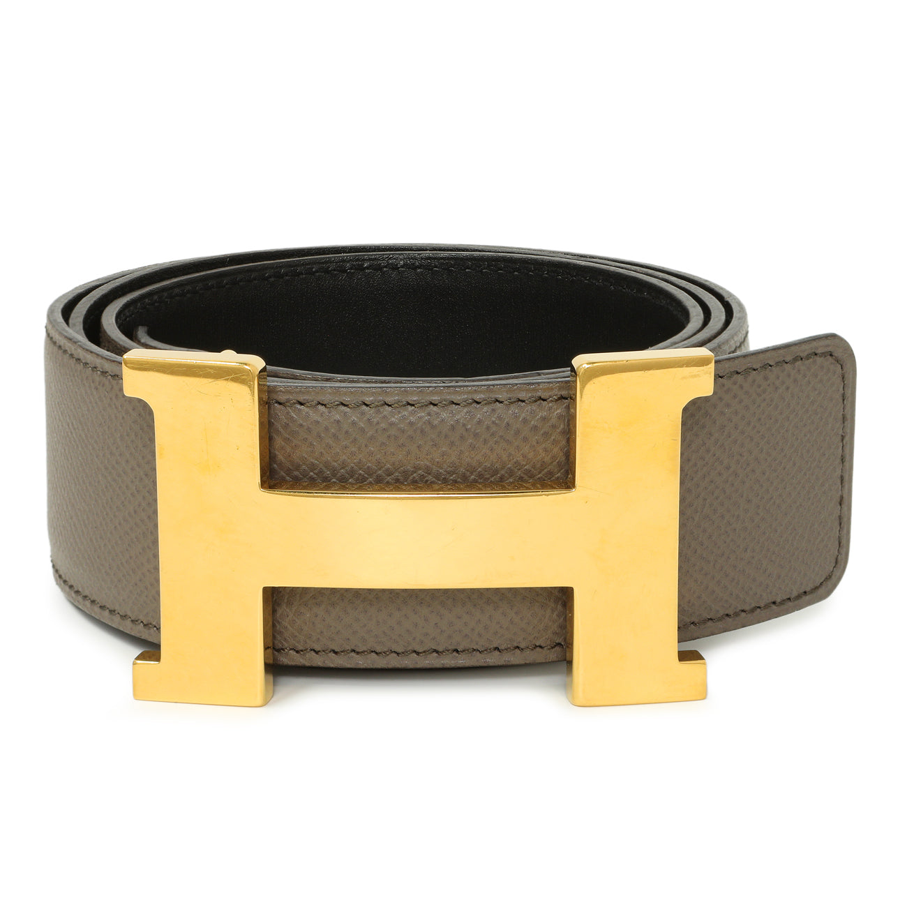 Exclusive Hermes Etain Black Epsom Box Constance H 40mm Belt — Back View