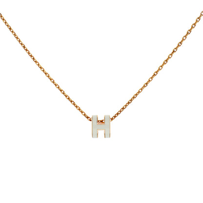 Exclusive Hermes Rose Gold White Lacquer Mini Pop H Pendant Necklace — Front View