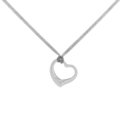 Exclusive Tiffany & Co. Sterling Silver Open Heart Pendant w/ Mesh Necklace — Front View