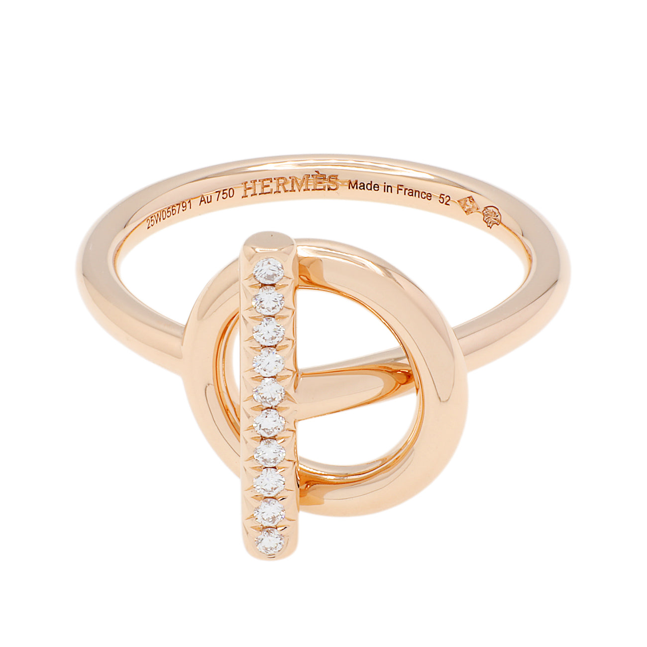 Exclusive Hermes 18K Rose Gold Diamond Small Echappee Ring — Front View