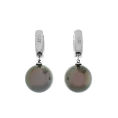 Exclusive 18K White Gold 15mm Tahitian Pearl Earrings — Side View