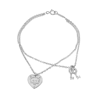 Exclusive Tiffany & Co. Sterling Silver Love Heart Tag Key Bracelet — Front View