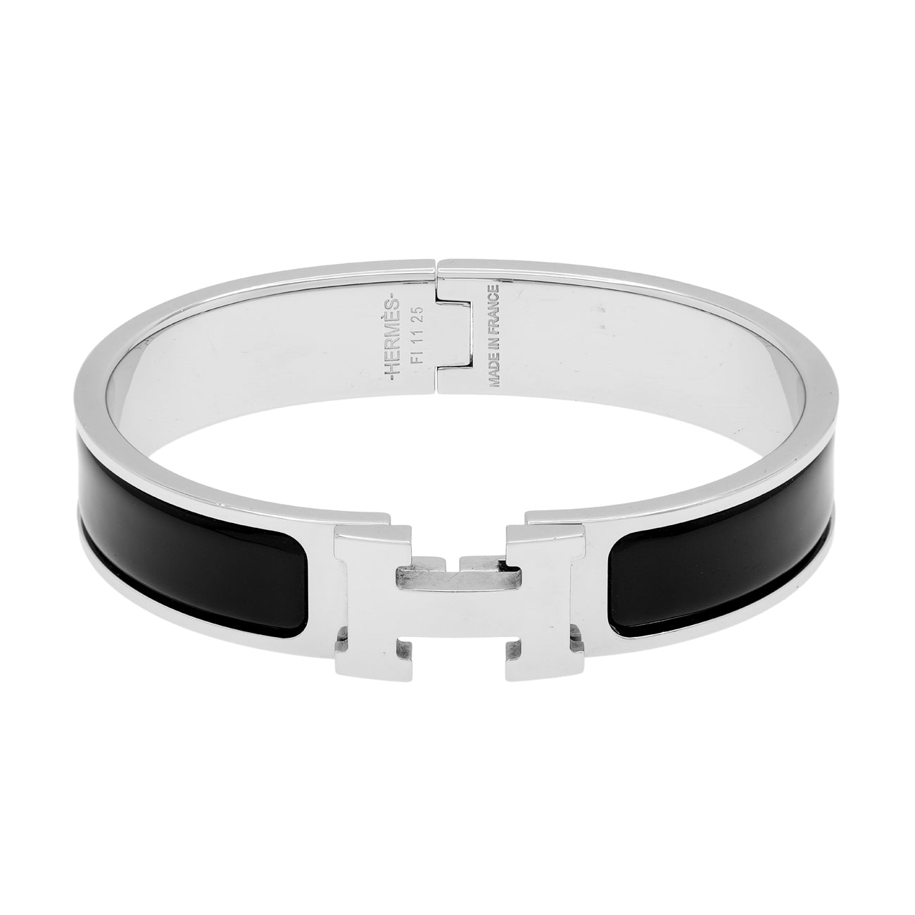 Exclusive Hermes Black Enamel Clic H Bracelet — Front View
