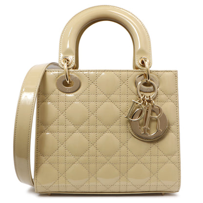 Exclusive Christian Dior Beige Patent Cannage Small Lady Dior — Front View