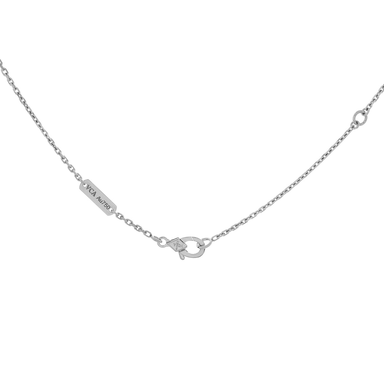 Exclusive Van Cleef & Arpels 18K White Gold Guilloche Vintage Alhambra Pendant Necklace — Side View