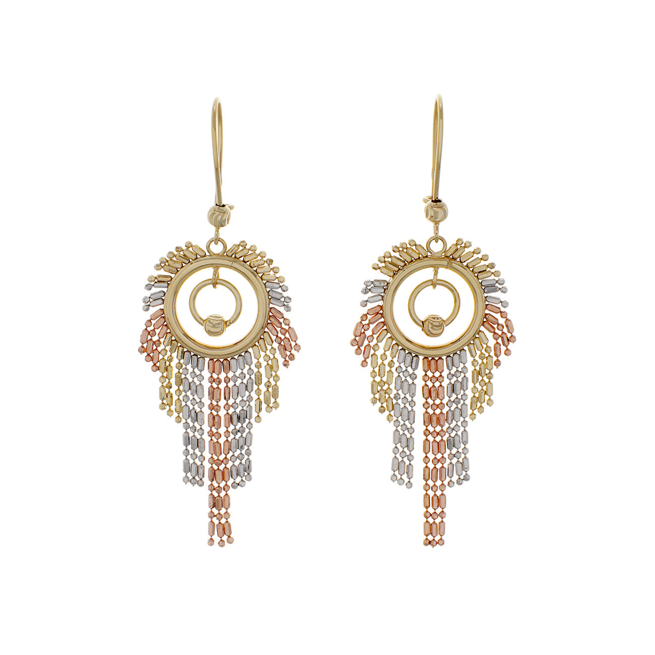 Exclusive 14K Tri-Tone Fringe Drop Earrings — Front View