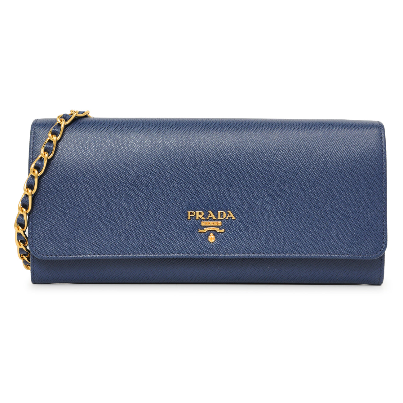 Exclusive Prada Blue Saffiano Chain Wallet — Front View