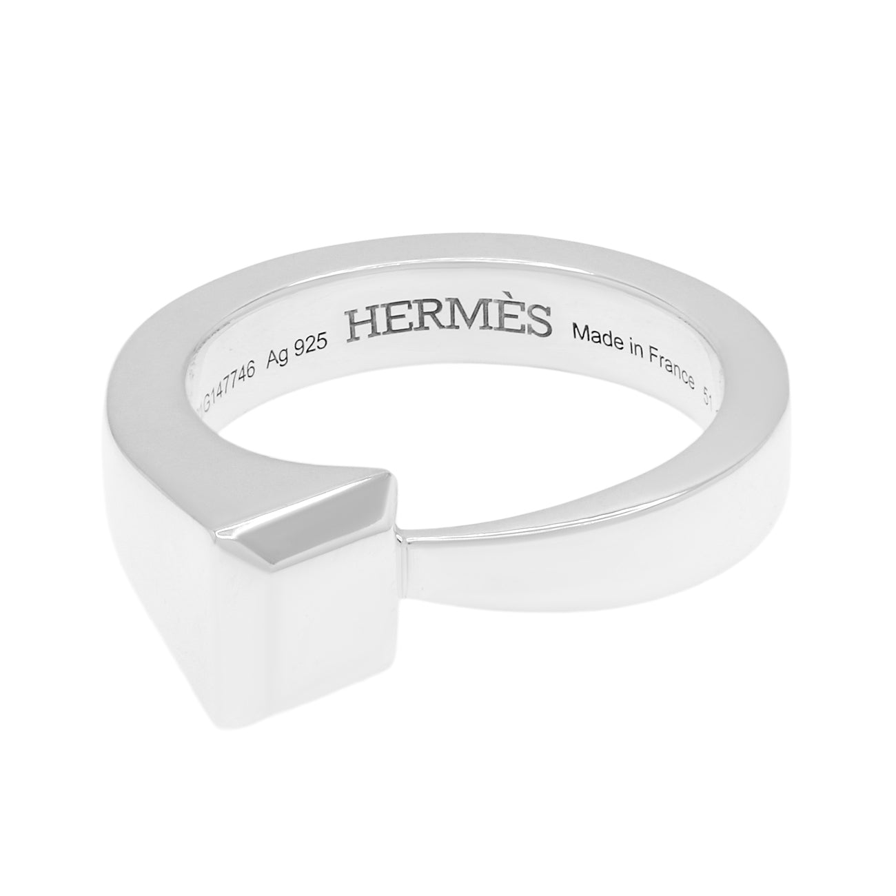 Exclusive Hermes Sterling Silver Small Clou de Forge Ring — Front View