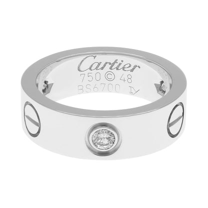 Exclusive Cartier 18K White Gold 3 Diamond Love Ring — Front View