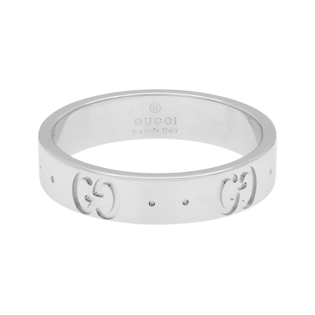 Exclusive Gucci 18K White Gold Icon Band Ring — Front View