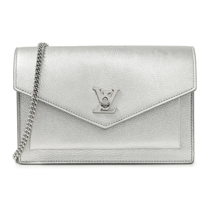 Exclusive Louis Vuitton Silver Soft Calfskin Mylockme Chain Pochette — Front View