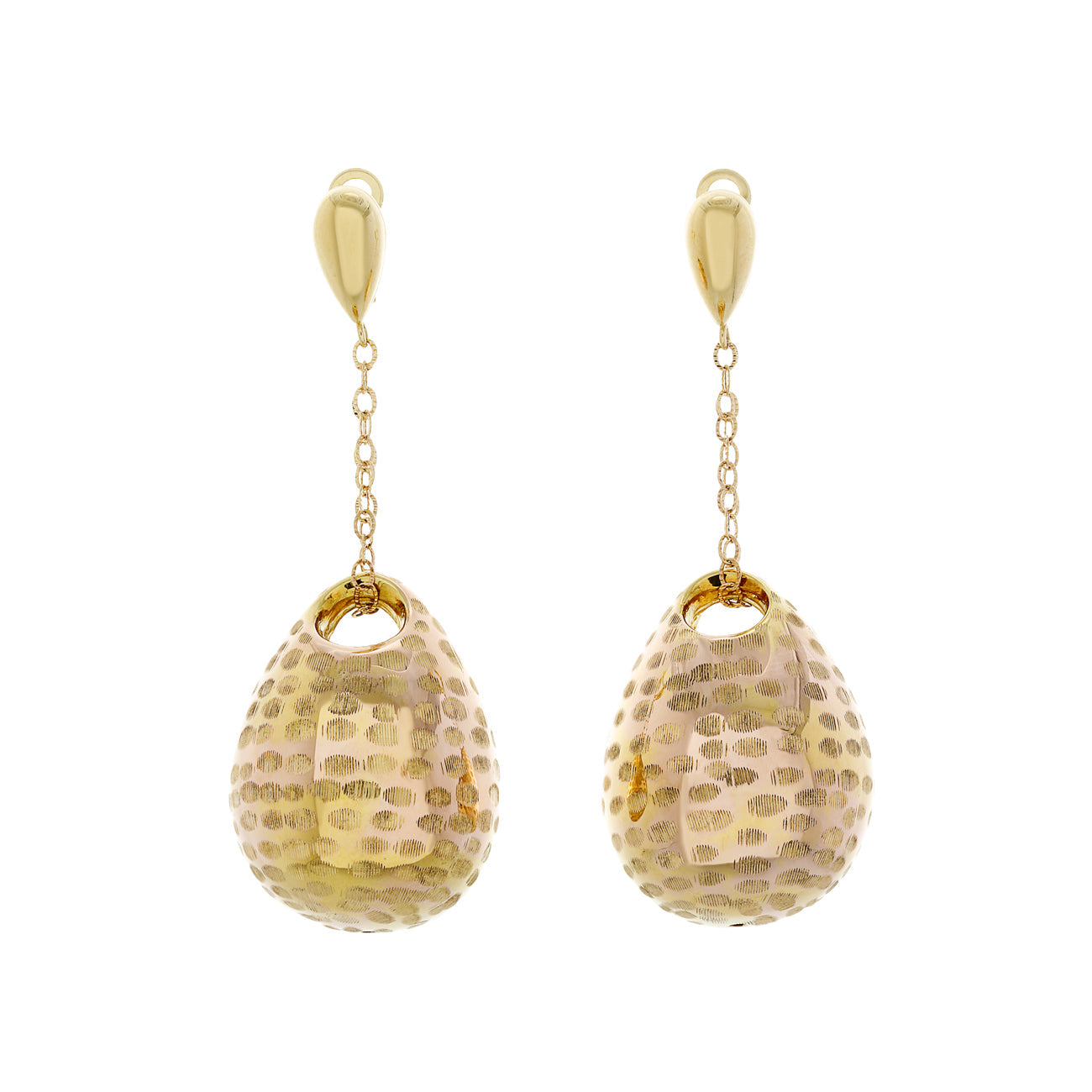 Exclusive 18K Rose Gold Puffed Teardrop Dangle Earrings — Front View