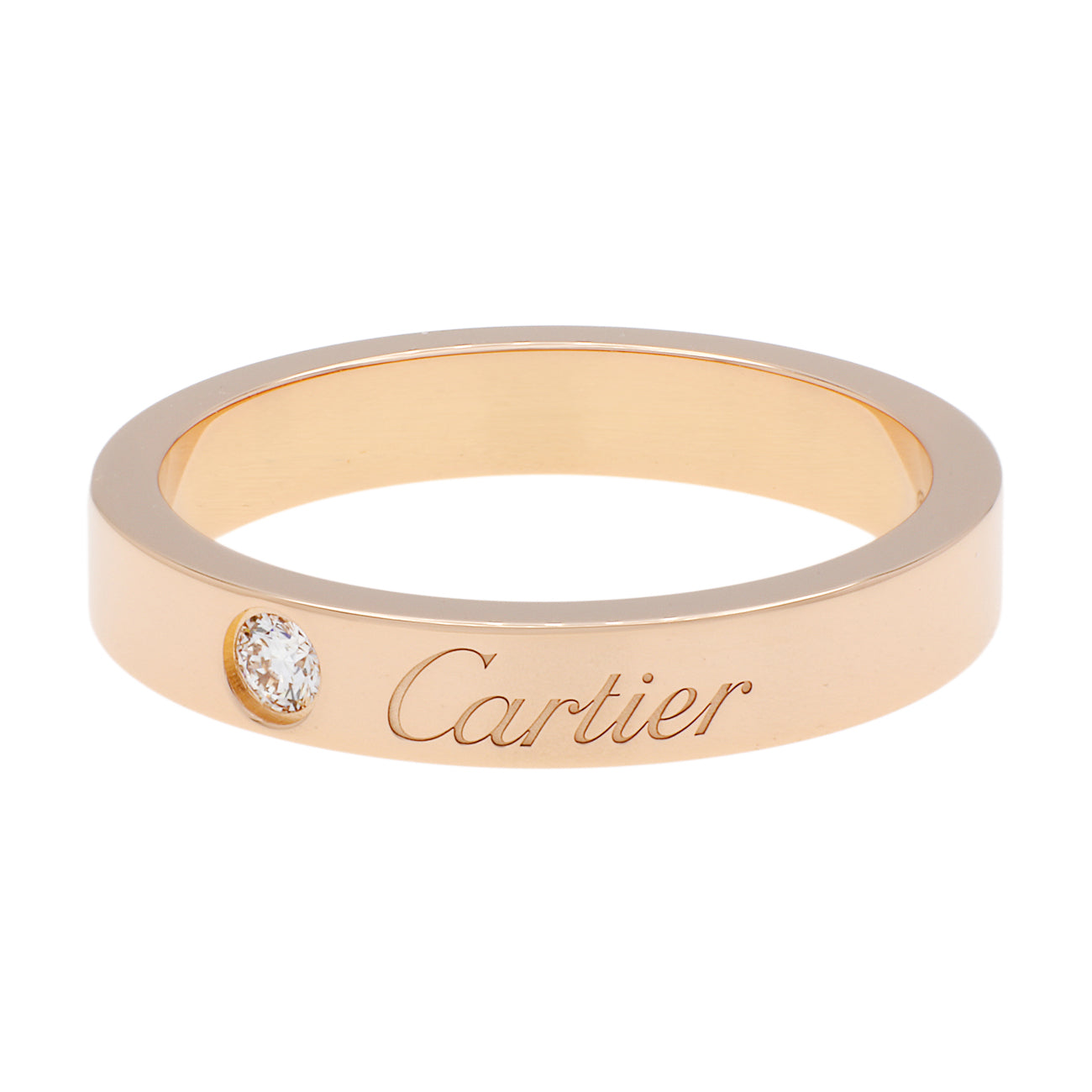 Exclusive Cartier 18K Rose Gold Diamond C de Cartier Wedding Band Ring — Front View