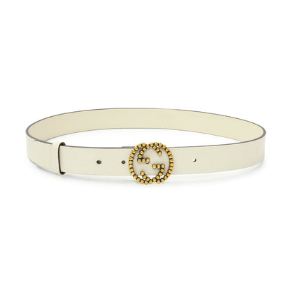 Exclusive Gucci White Calfskin Studded Interlocking G 30mm Belt — Front View