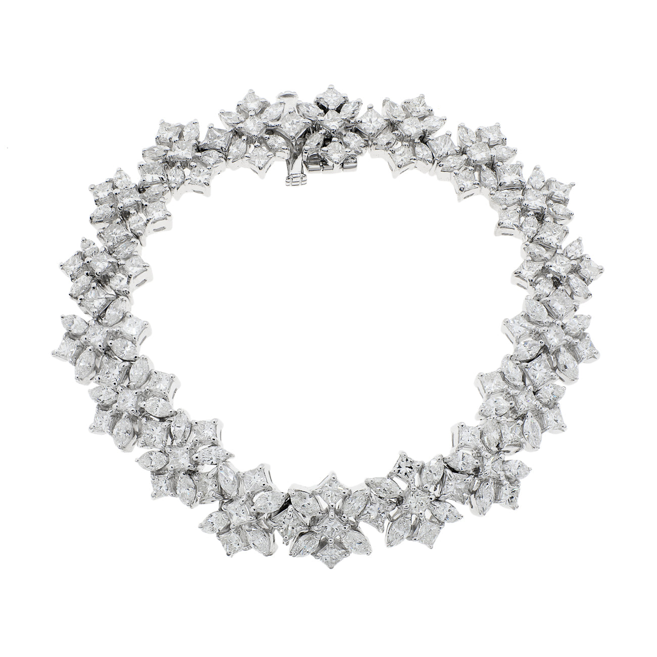 Exclusive 18K White Gold 13.22 Carat Diamond Quatrefoil Bracelet — Front View