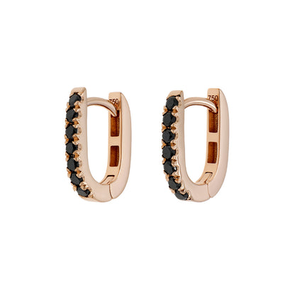 Exclusive 18K Rose Gold Black Diamond Huggie Earrings — Front View