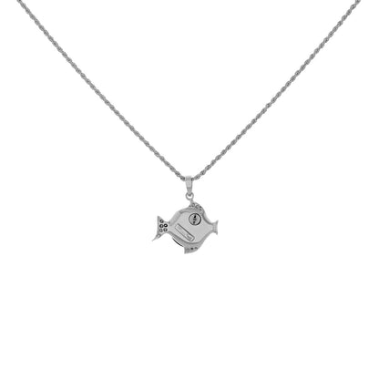 Exclusive 18K White Gold Damiani Onyx Fish Pendant — Side View