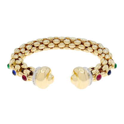 Exclusive FOPE 18K Yellow Gold Flex'it Multi-Gemstone Open Bangle — Front View