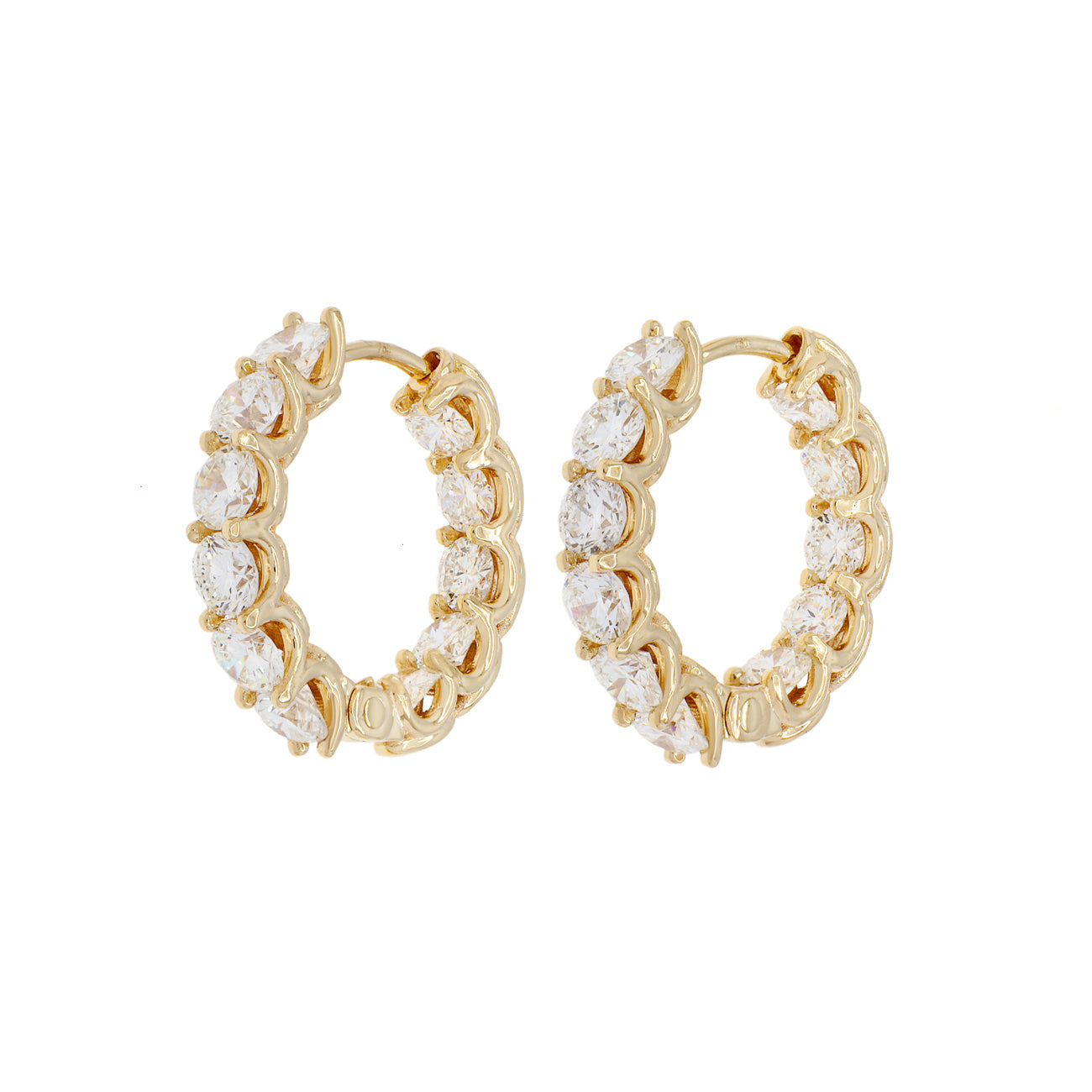 Exclusive 18K Yellow Gold 3.27 Carat Diamond Hoop Earrings — Front View