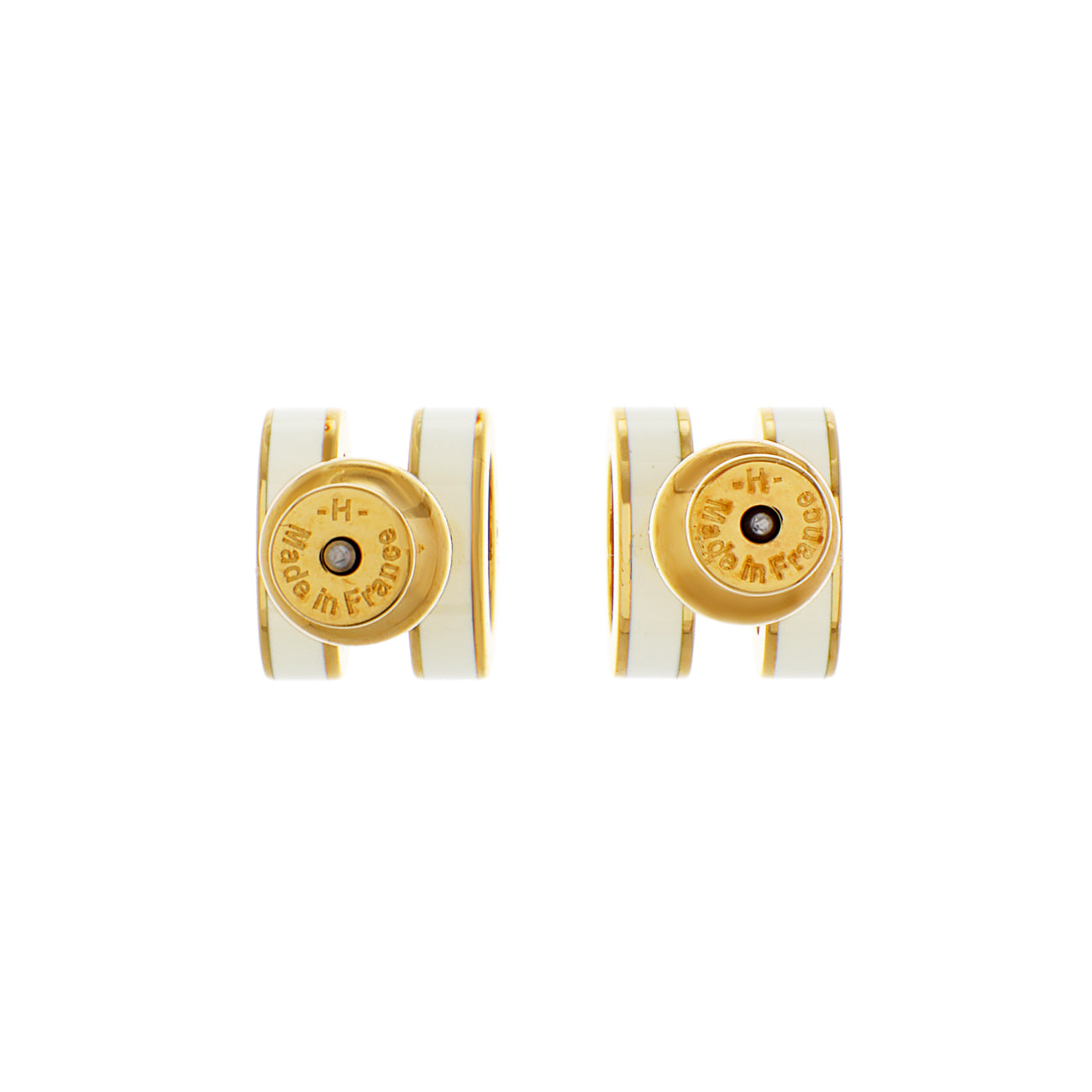 Exclusive Hermes Yellow Gold White Lacquer Mini Pop H Earrings — Side View