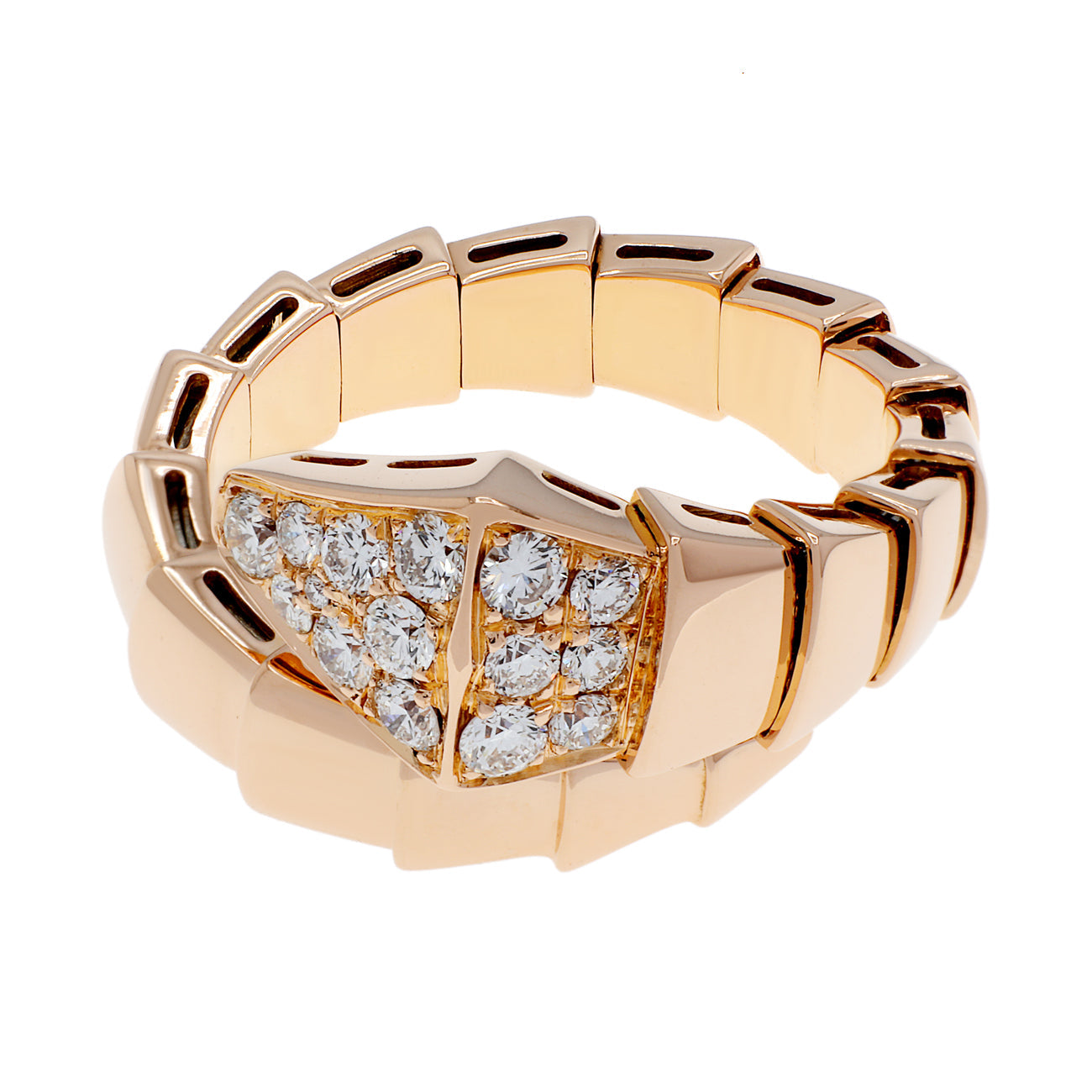 Exclusive Bulgari 18K Rose Gold Diamond Serpenti Viper Ring — Front View