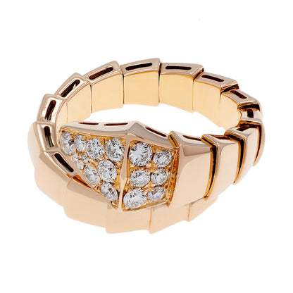 Exclusive Bulgari 18K Rose Gold Diamond Serpenti Viper Ring — Front View
