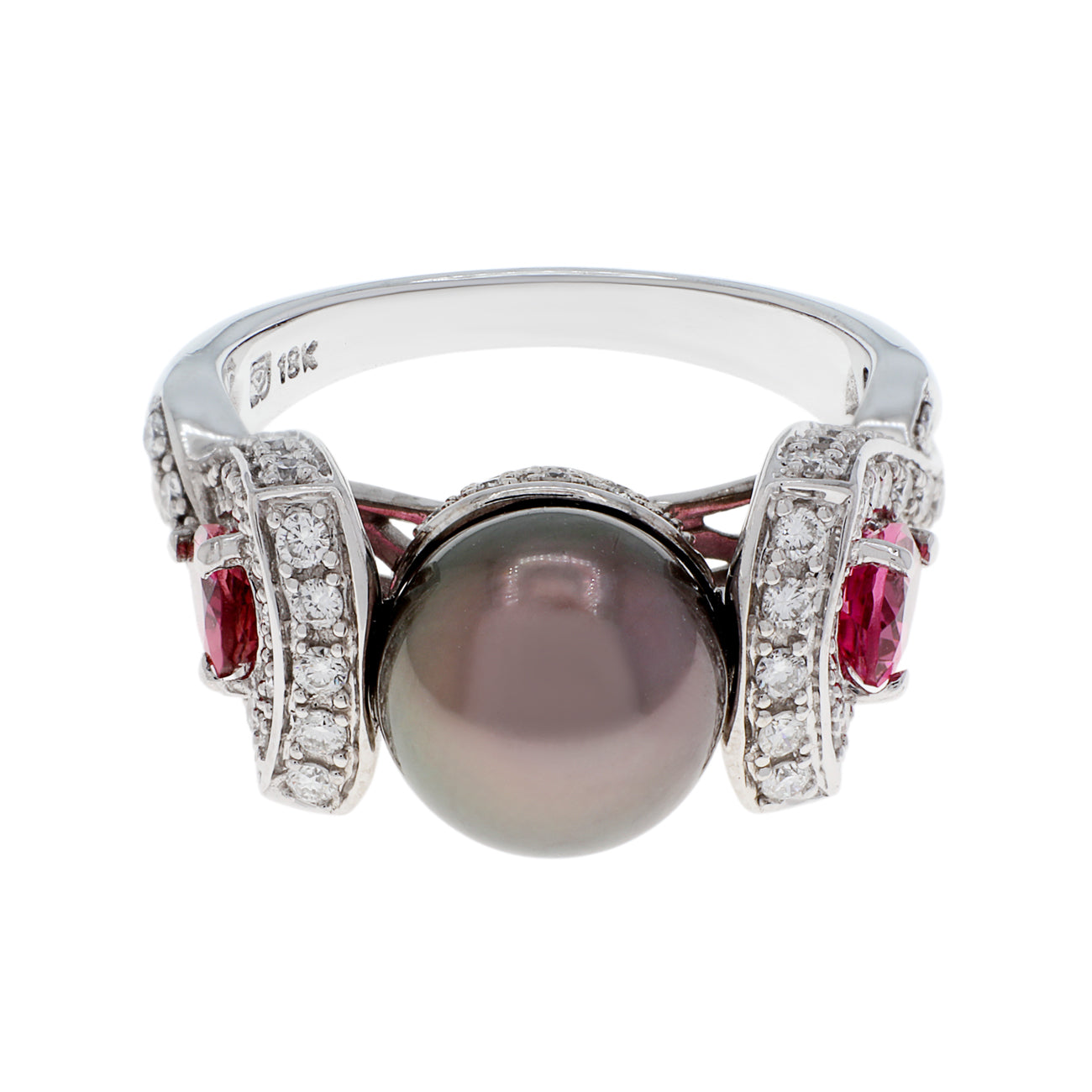 Exclusive 18K White Gold Tahitian Pearl Ring — 6 — Front View