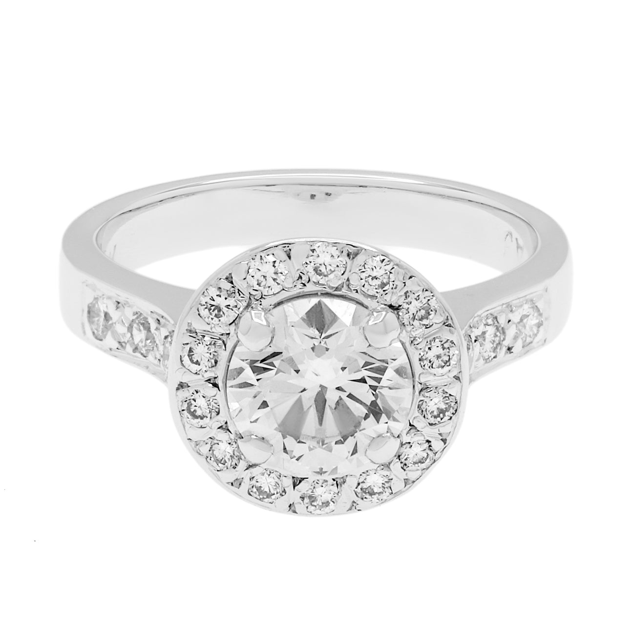 Exclusive 19K White Gold 0.68 Carat Diamond Halo Ring — 3.5 — Front View