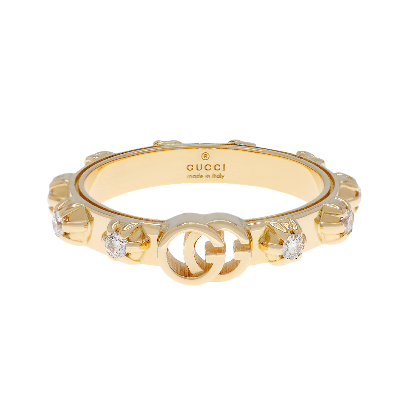 Exclusive Gucci 18K Yellow Gold Diamond Running GG Ring — Front View