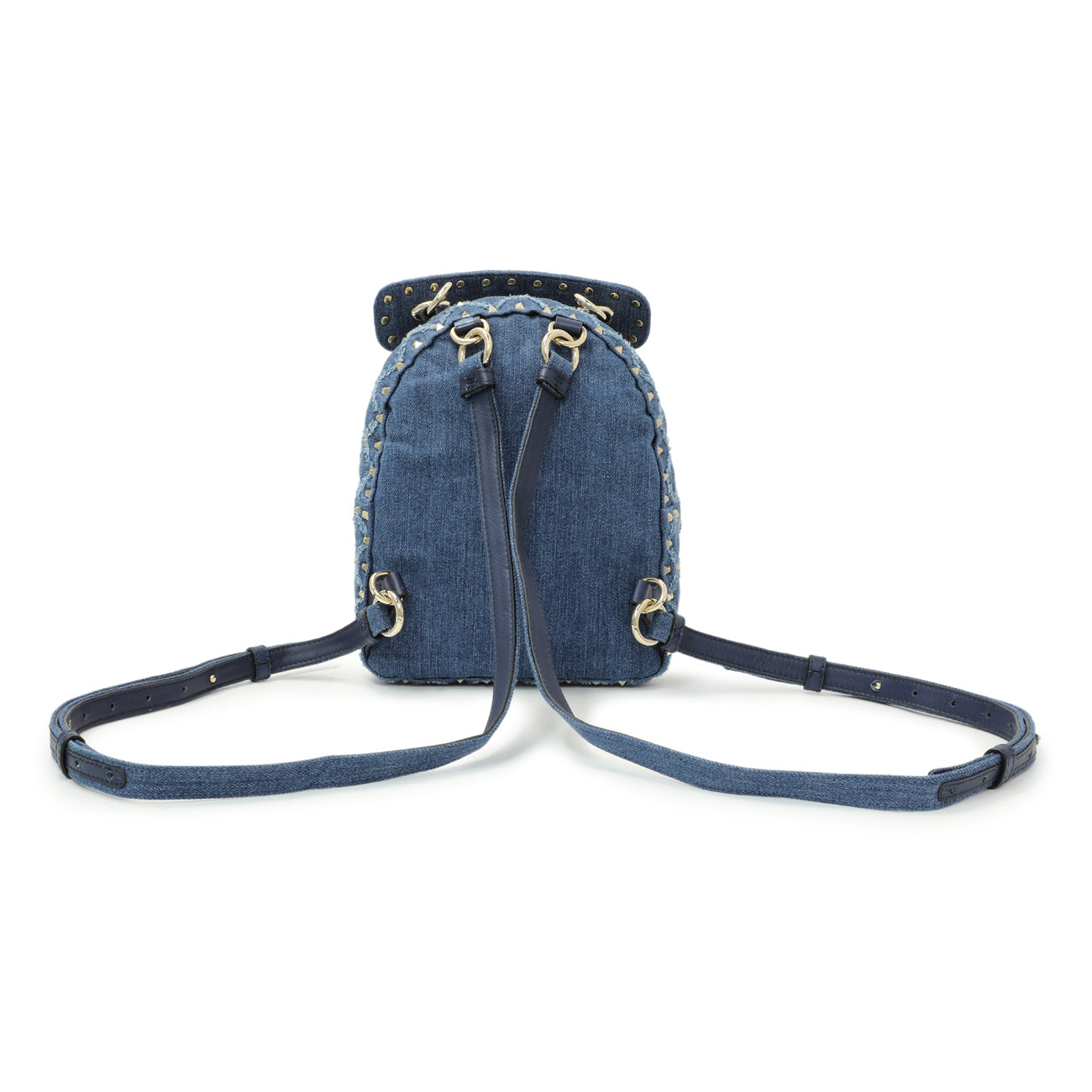 Exclusive Valentino Blue Denim Mini Rockstud Spike Backpack — Back View