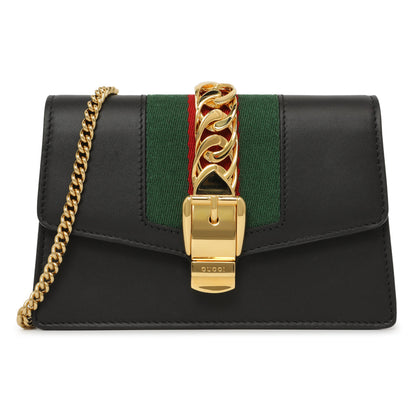 Exclusive Gucci Black Calfskin Super Mini Sylvie Chain Bag — Front View
