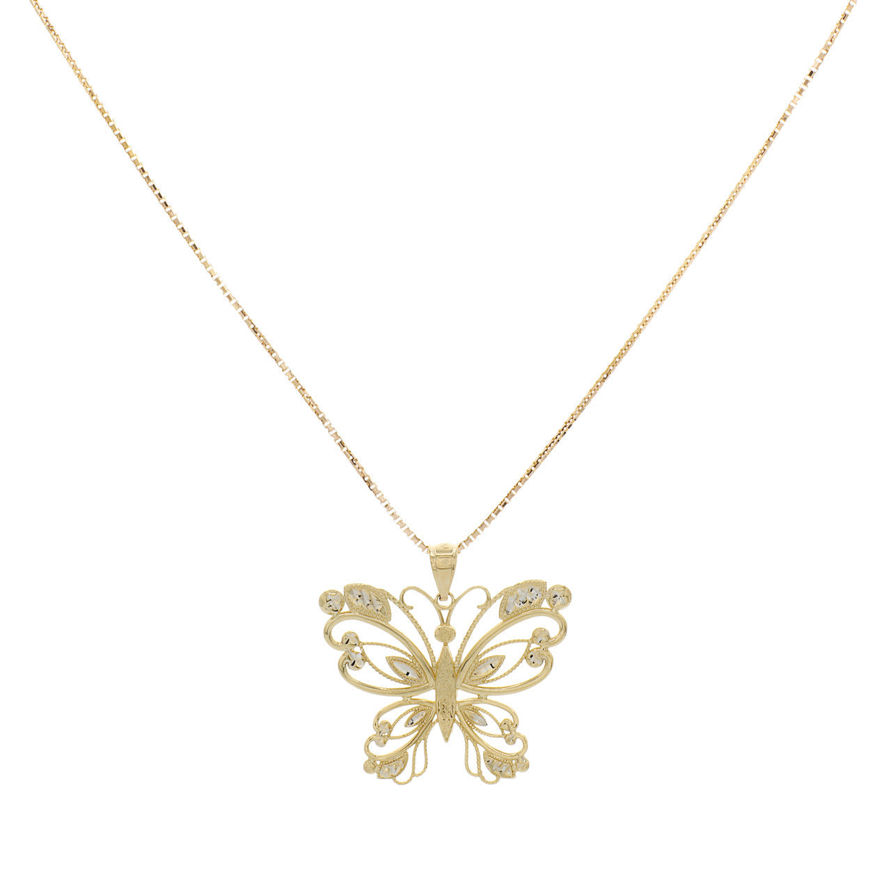 Exclusive 14K Yellow Gold Gold Butterfly Pendant Necklace — Front View