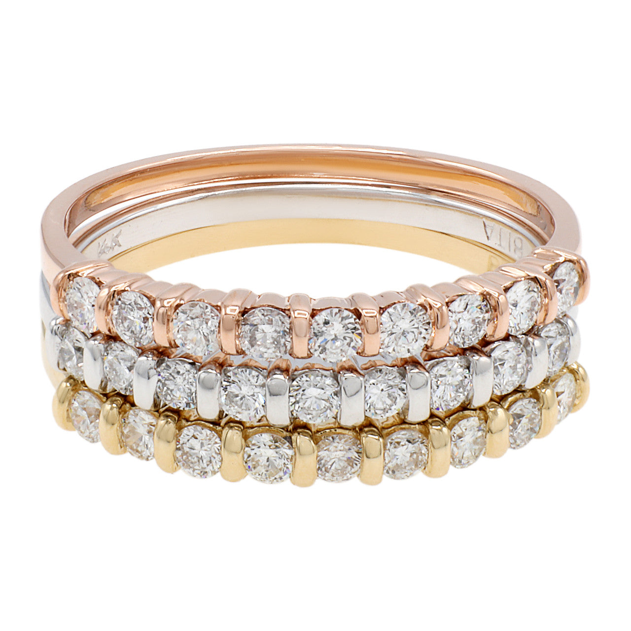 Exclusive 14K Tri Color Diamond Ring Set — 5.5 — Front View