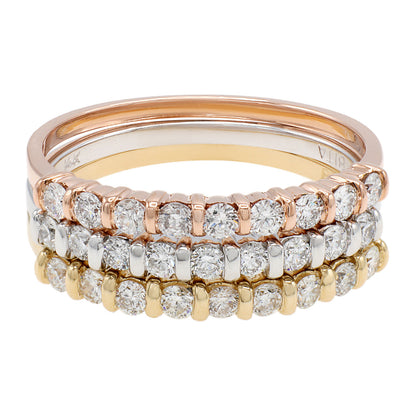 Exclusive 14K Tri Color Diamond Ring Set — 5.5 — Front View