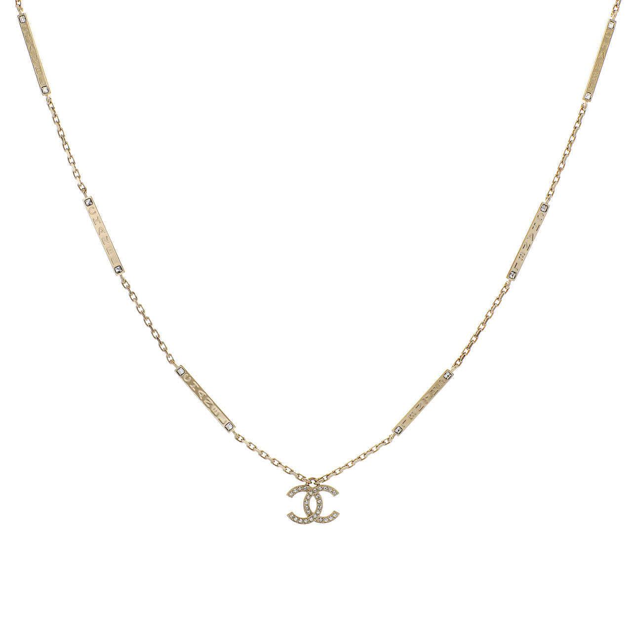 Exclusive Chanel Crystal CC Pendant Necklace — Front View