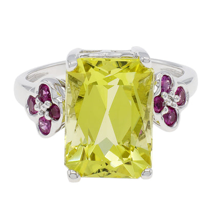 Exclusive 14K White Gold Pink Sapphire & Lemon Quartz Ring — 7 — Front View