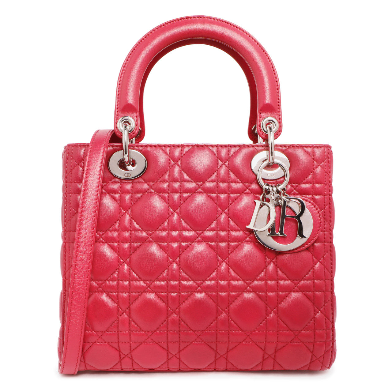 Exclusive Christian Dior Fuchsia Lambskin Cannage Medium Lady Dior — Front View