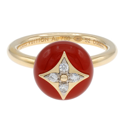 Exclusive Louis Vuitton 18K Yellow Gold Cornelian Diamond Color Blossom Ring — Front View