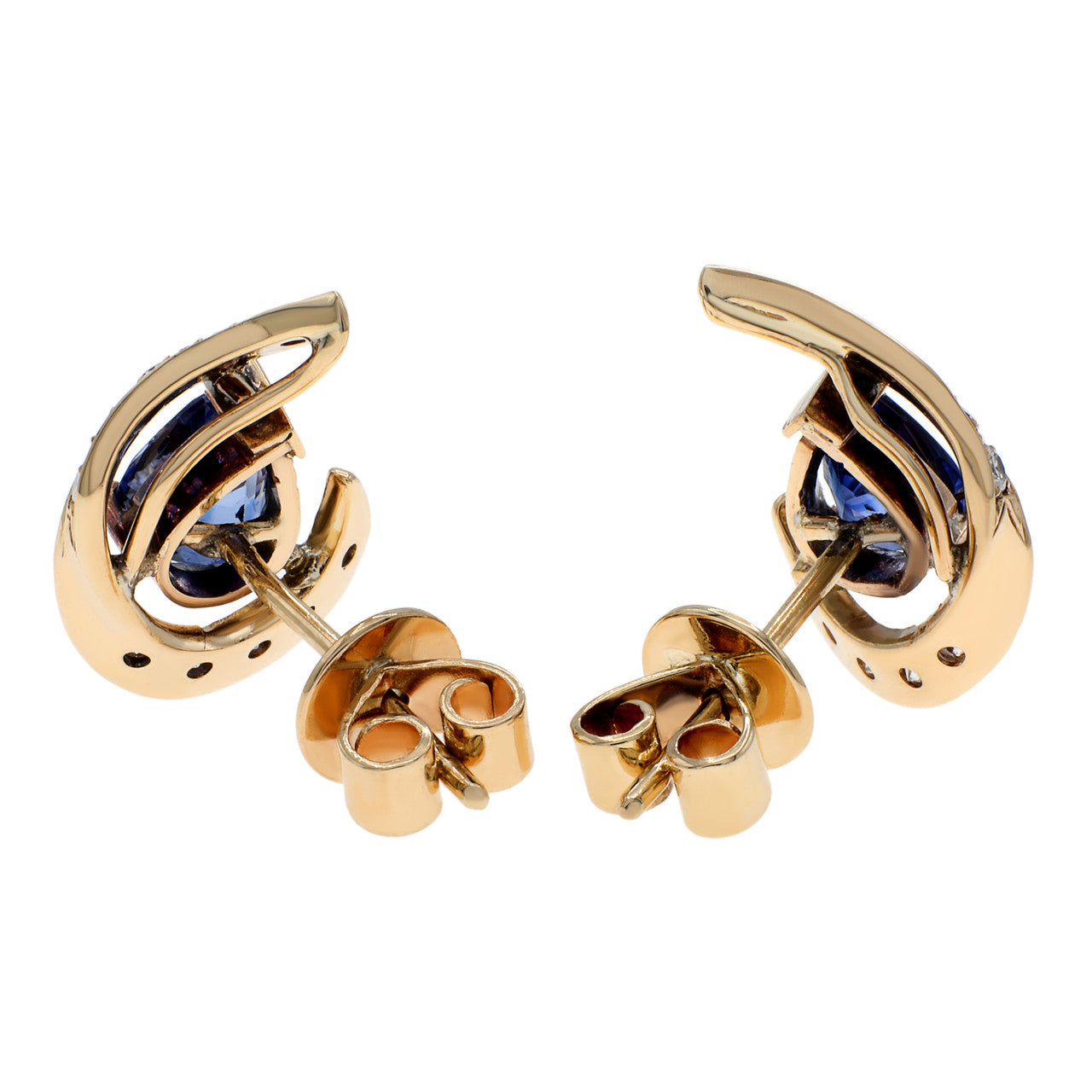 Exclusive 14K Yellow Gold 1.36 Carat Sapphire Earrings — Side View