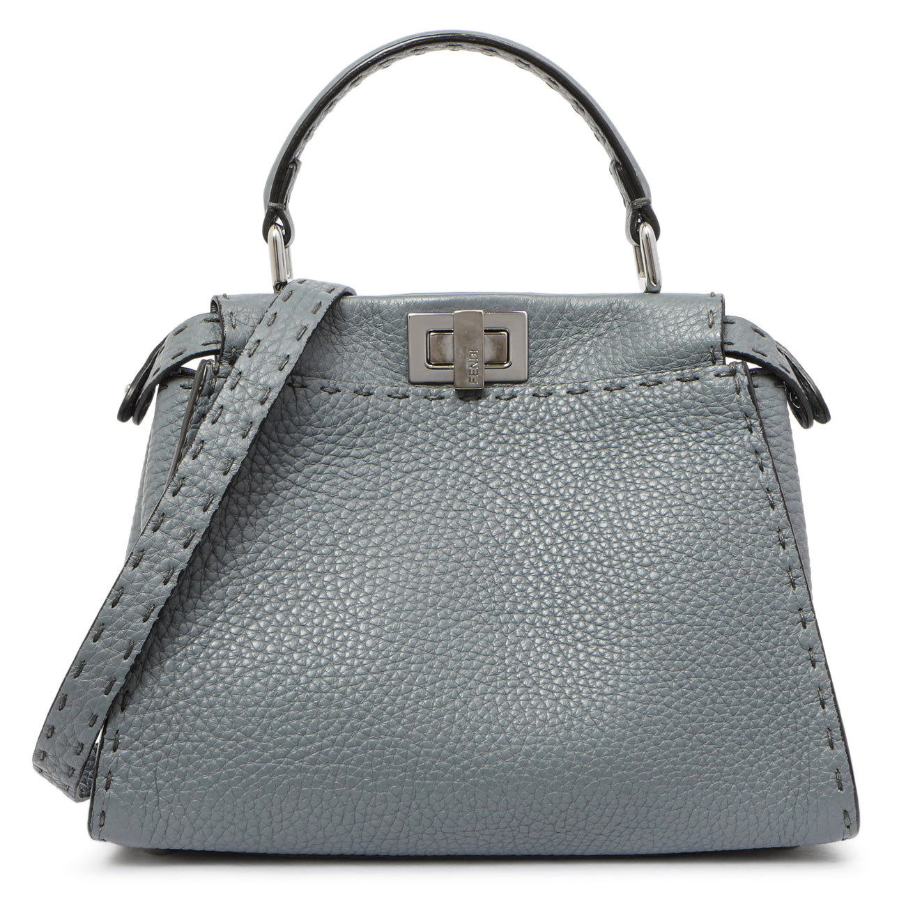 Exclusive Fendi Tempesta Calfskin Romano Selleria Mini Peekaboo Iconic Satchel — Front View