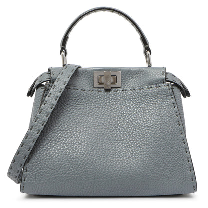 Exclusive Fendi Tempesta Calfskin Romano Selleria Mini Peekaboo Iconic Satchel — Front View