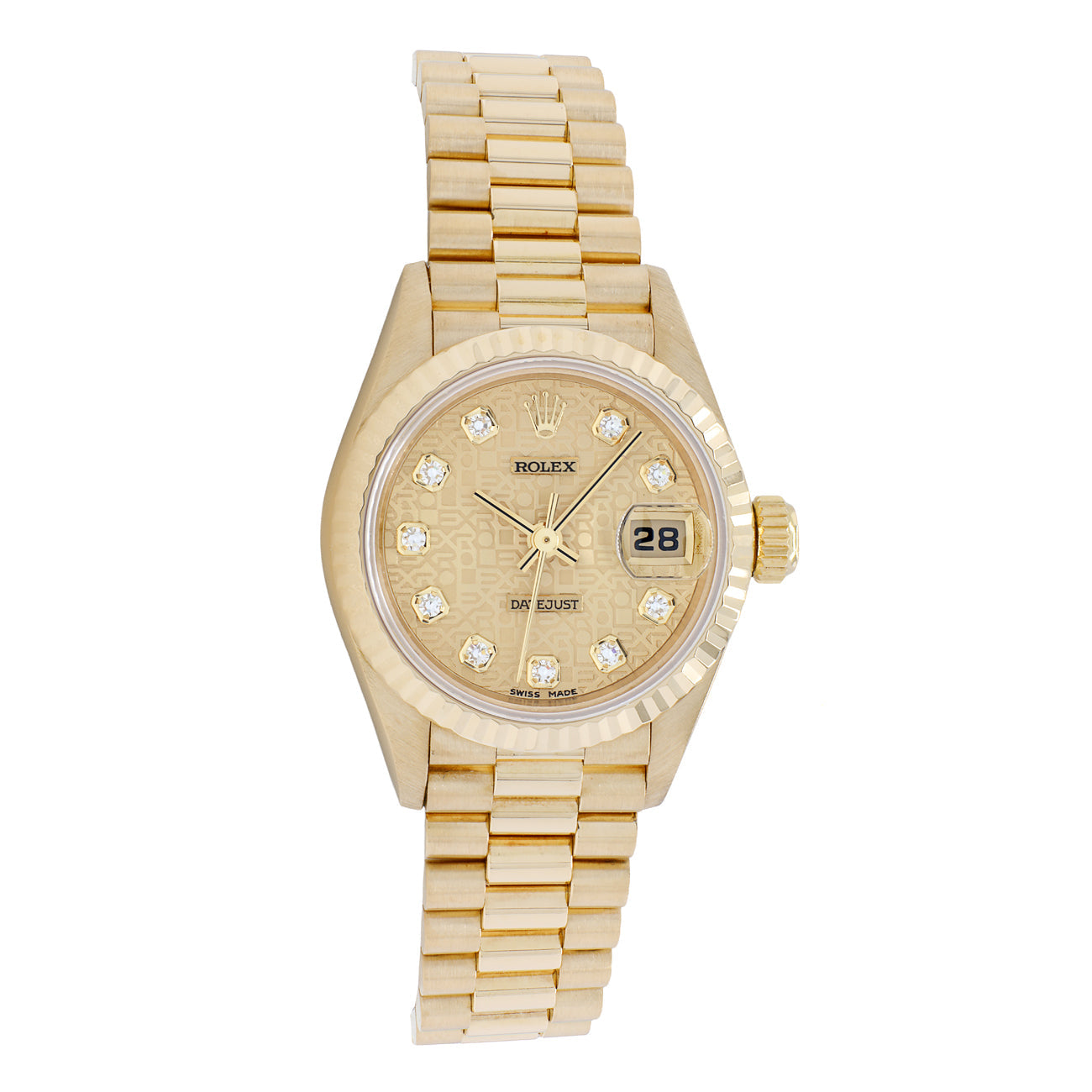 Exclusive Rolex 18K Yellow Gold Ladies Datejust President 69178 — Front View
