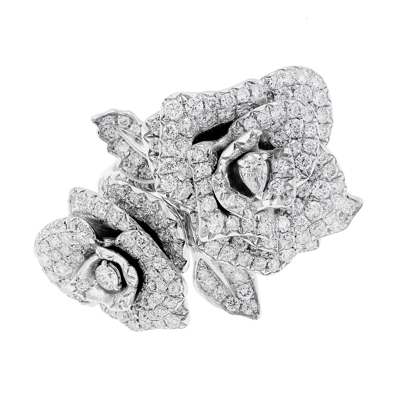 Exclusive 18K White Gold 4.02 Carat Diamond Rose Blossom Ring — 4.0 — Front View