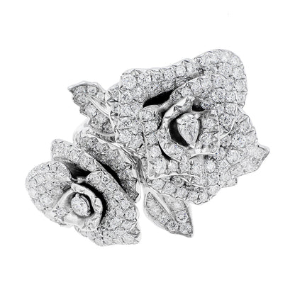 Exclusive 18K White Gold 4.02 Carat Diamond Rose Blossom Ring — 4.0 — Front View